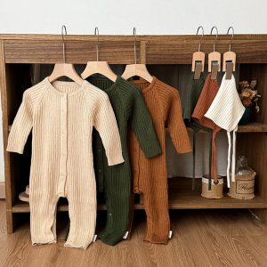 Baby Knitted Solid Color Jumpsuits Warm Cotton Winter Outwear for Infants Wholesale 25110339（Hat not included）