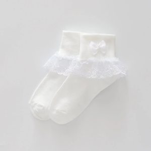 Ivory Lace Socks With  Bow